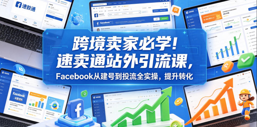 跨境卖家必学！速卖通站外引流课，Facebook从建号到投流全实操，提升转化-资源宝库