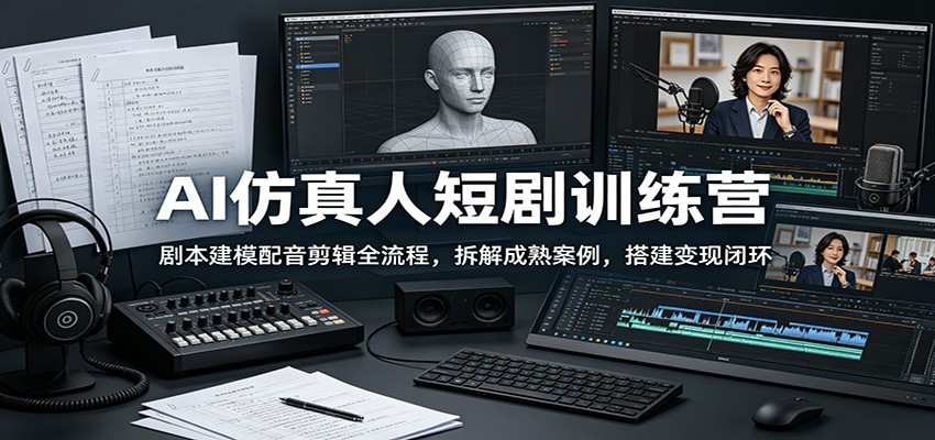 AI仿真人短剧训练营：剧本建模配音剪辑全流程，拆解成熟案例，搭建变现闭环-资源宝库