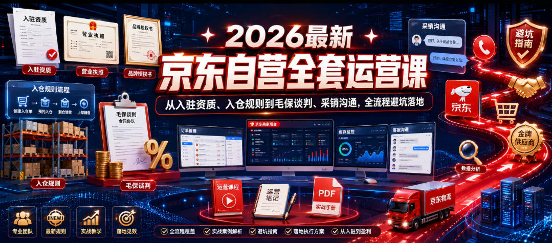 2026最新京东自营全套运营课，从入驻资质、入仓规则到毛保谈判、采销沟通，全流程避坑落地-资源宝库