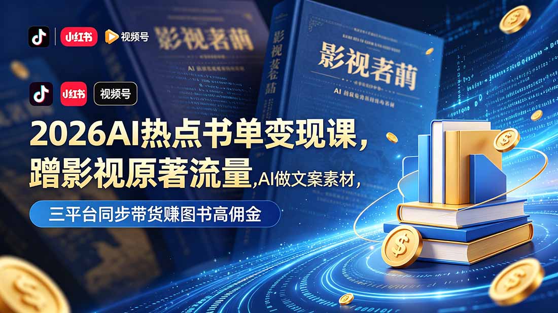 2026AI热点书单变现课，蹭影视原著流量，AI做文案素材，三平台同步带货赚图书高佣金-资源宝库
