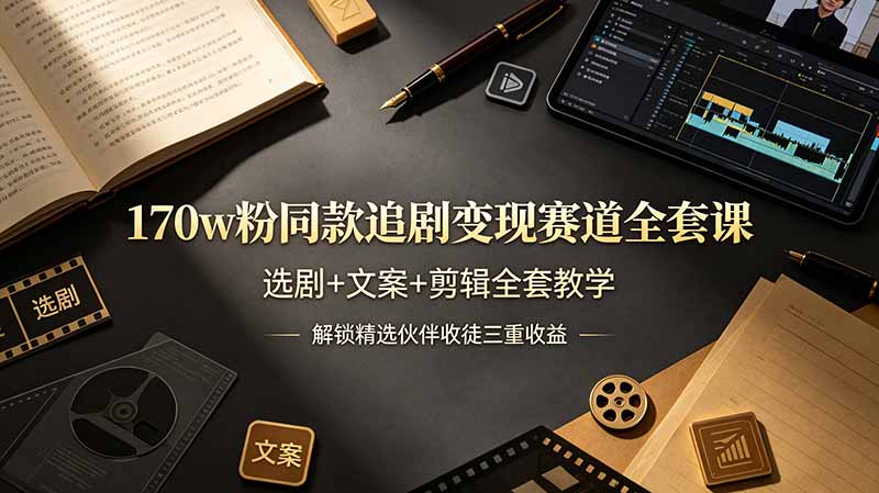 170w粉博主同款追剧变现赛道全套课，选剧+文案+剪辑全套教学，解锁精选伙伴收徒三重收益-资源宝库