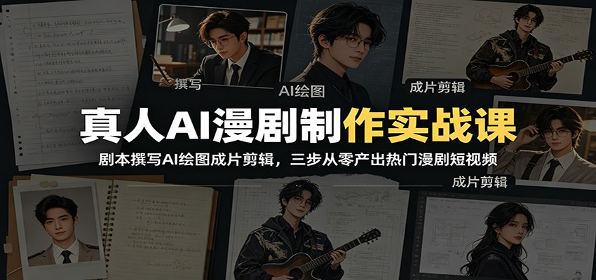 真人AI漫剧制作实战课：剧本撰写AI绘图成片剪辑，三步从零产出热门漫剧短视频-资源宝库
