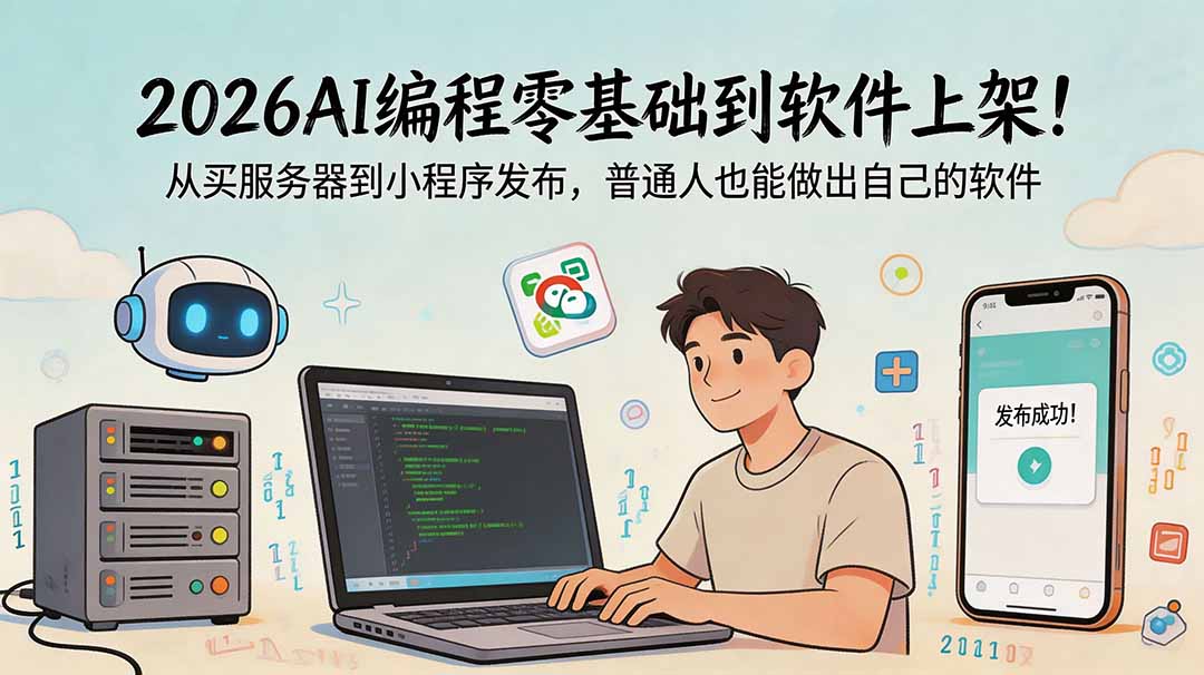 2026AI编程零基础到软件上架！从买服务器到小程序发布，普通人也能做出自己的软件-资源宝库