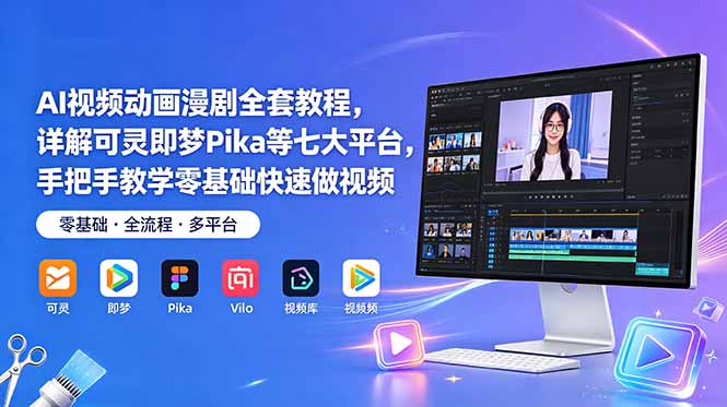 AI视频动画漫剧全套教程,详解可灵即梦Pika等七大平台,手把手教学零基础快速做视频-资源宝库