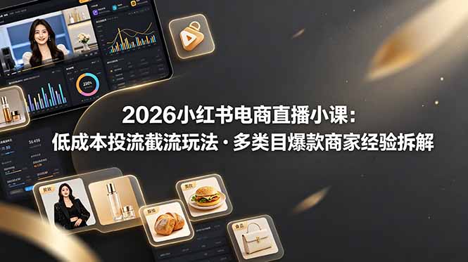 2026小红书电商直播小课，低成本投流截流玩法，多类目爆款商家经验完整拆解教学-资源宝库