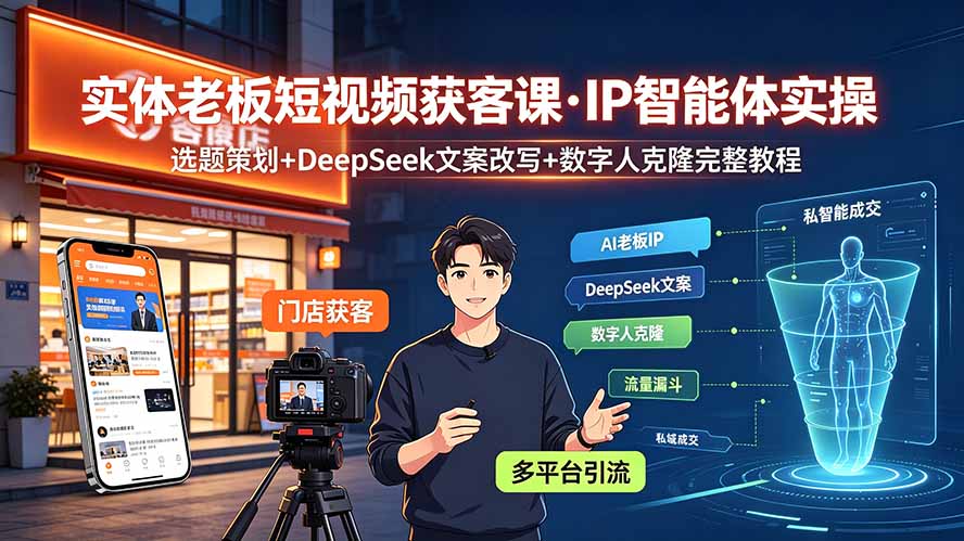 实体老板短视频获客课·IP智能体实操|选题策划+DeepSeek文案改写+数字人克隆完整教程-资源宝库