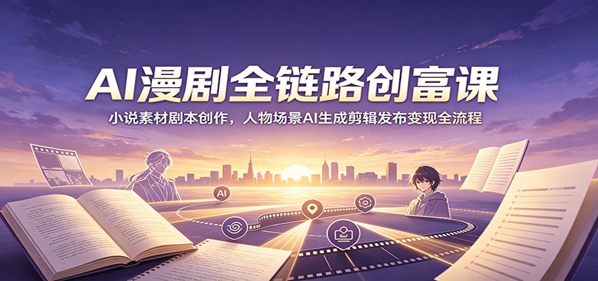 AI漫剧全链路创富课:小说素材剧本创作,人物场景AI生成剪辑发布变现全流程-资源宝库