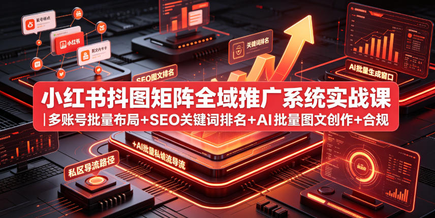 小红书抖图矩阵全域推广系统实战课｜多账号批量布局+SEO关键词排名+AI批量图文创作+合规私域导流完整落地教程-资源宝库