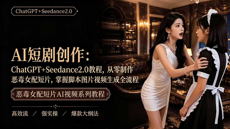 AI短剧从零创作实战课|ChatGPT脚本撰写+Seedance2.0视频生成,恶毒女配短剧全流程教程-资源宝库