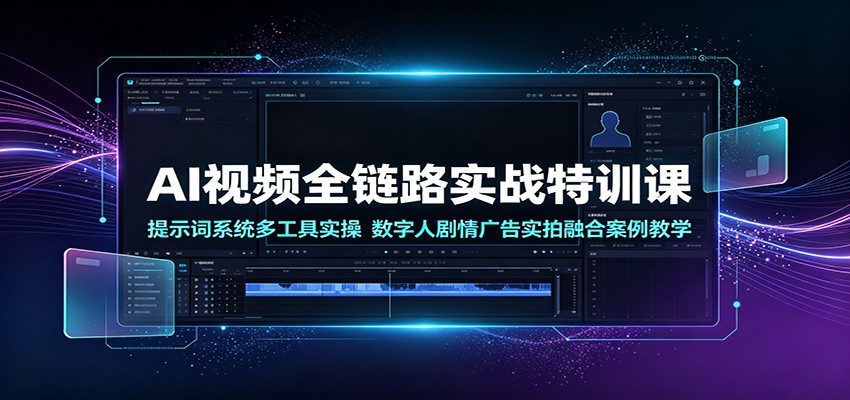 AI视频全链路实战特训课:提示词系统多工具实操,数字人剧情广告实拍融合案例教学-资源宝库