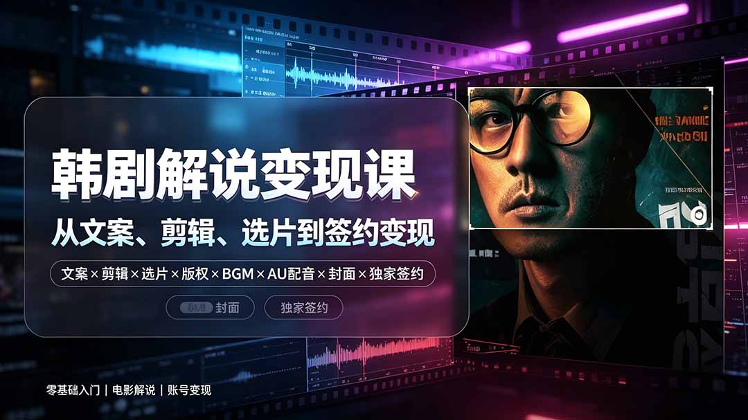 抖音270W粉丝博主亲授韩剧解说课:文案×剪辑×选片×版权×BGM×AU配音×封面×独家签约,零基础到变现-资源宝库