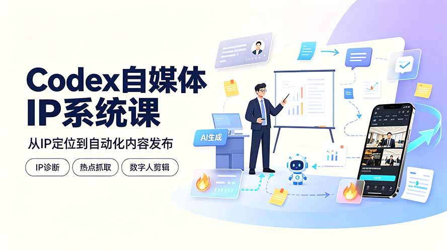 Codex自媒体IP系统课：IP诊断/热点抓取/IP蒸馏 Skill，爆款复刻数字人多平台自动发布教程-资源宝库
