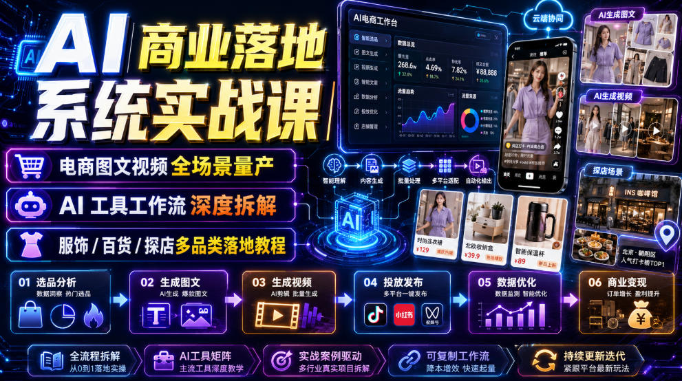 AI商业落地系统实战课｜电商图文视频全场景量产・AI工具工作流深度拆解・服饰/百货/探店多品类落地教程-资源宝库