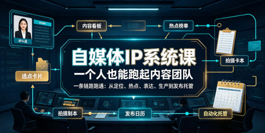 自媒体IP系统课,一个人也能跑起内容团队,一条链路跑通,从定位、热点、表达、生产到发布托管-资源宝库