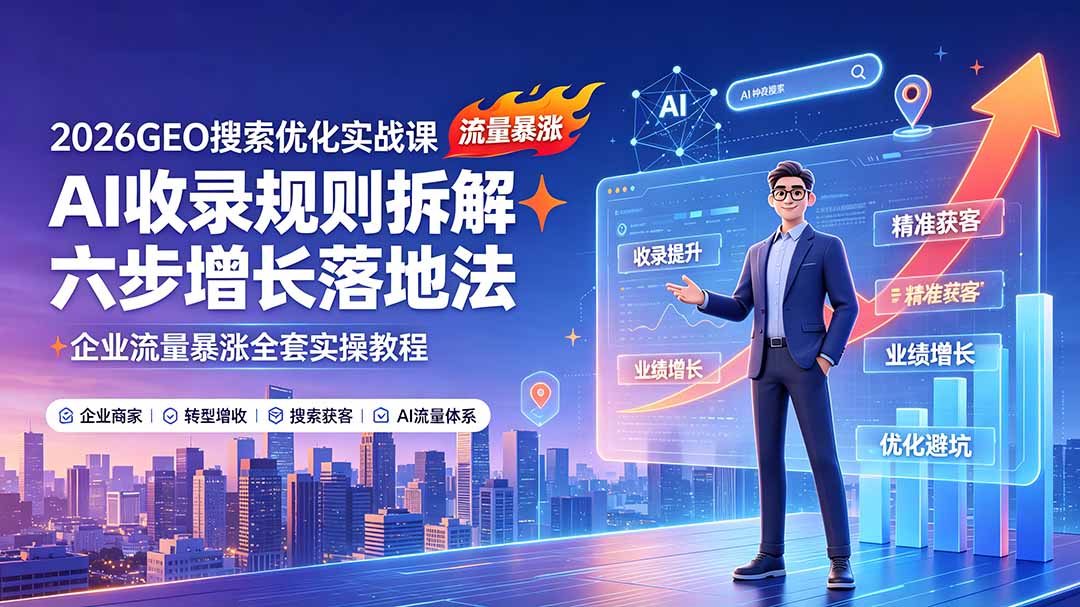 2026GEO搜索优化实战课:AI收录规则拆解|六步增长落地法|企业流量暴涨全套实操教程-资源宝库