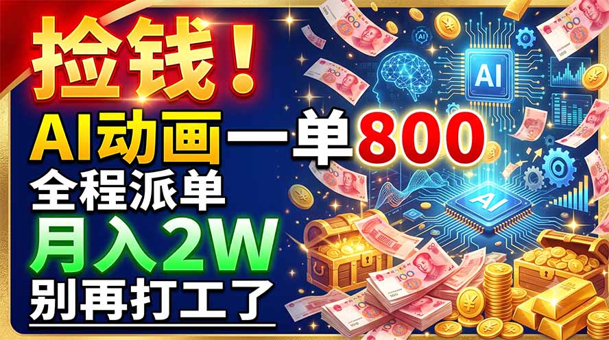 捡钱！AI动画一单800，全程派单，月入2W，别再打工了-资源宝库
