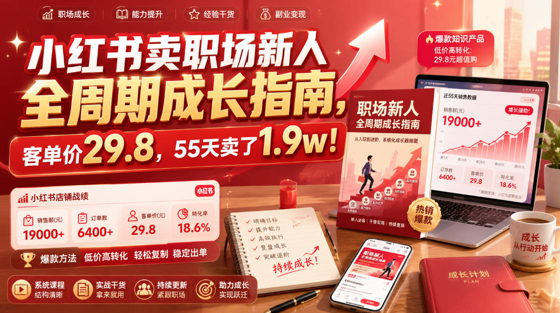 小红书卖职场新人全周期成长指南,客单价29.8,55天卖了1.9w!-资源宝库