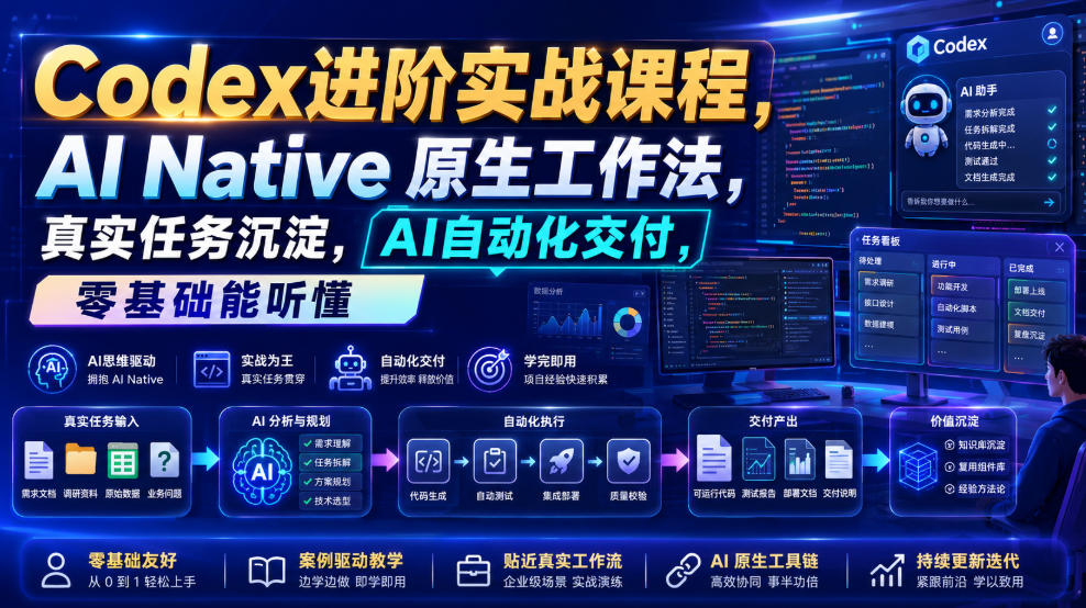 Codex进阶实战课｜AI Native原生工作法，22节真实任务落地，从配置到AI自动化交付全链路教程-资源宝库