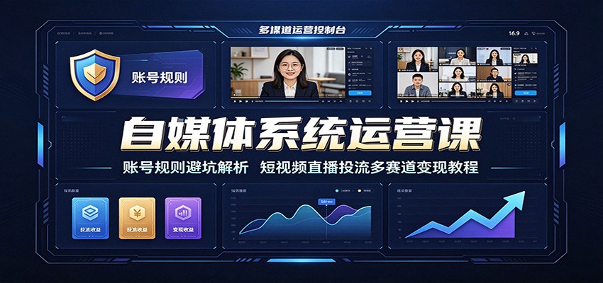 自媒体系统运营课:账号规则避坑解析,短视频直播投流多赛道变现教程-资源宝库