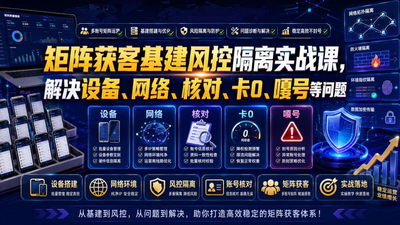 矩阵获客基建风控隔离实战课，解决设备、网络、核对、卡0、嘎号等问题-资源宝库