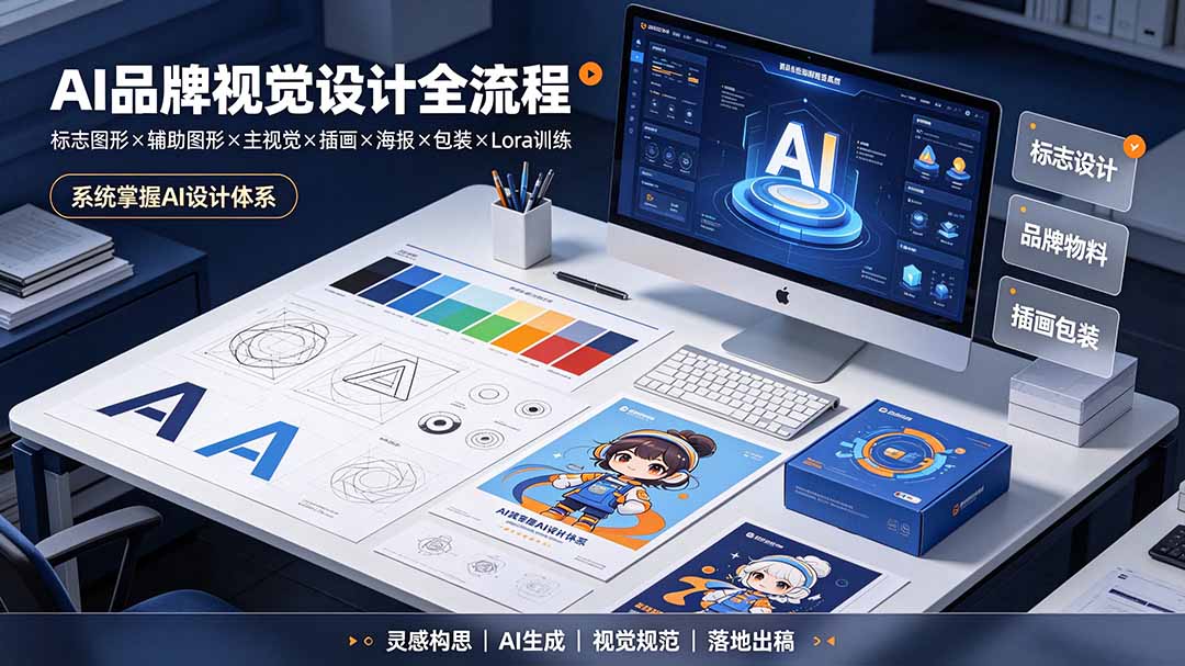 AI品牌视觉设计全流程:标志图形×辅助图形×主视觉×插画×海报×包装×Lora训练,系统掌握AI设计体系-资源宝库