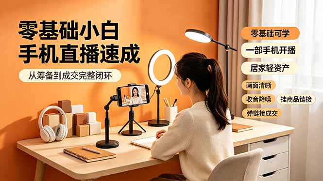 零基础小白手机直播速成，从筹备到成交完整闭环，适配苹果安卓系统，解决杂音卡顿留人难问题-资源宝库