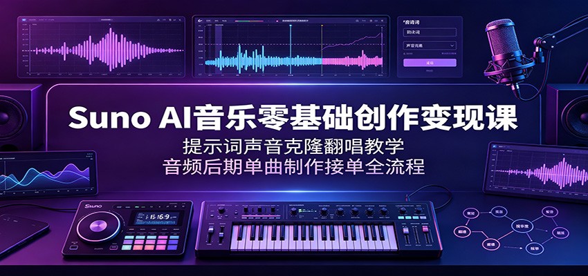 Suno AI音乐零基础创作变现课：提示词声音克隆翻唱教学，音频后期单曲制作接单全流程-资源宝库