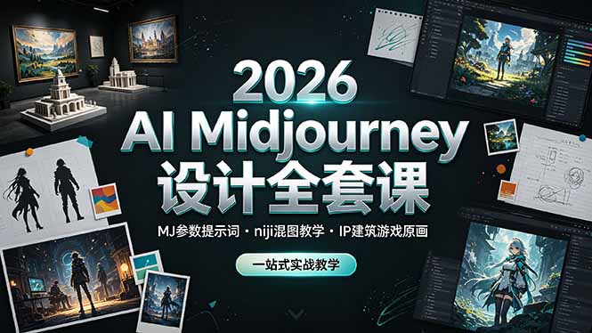 2026 AI Midjourney设计全套课，MJ参数提示词niji混图教学，IP建筑游戏原画一站式实战教学-资源宝库