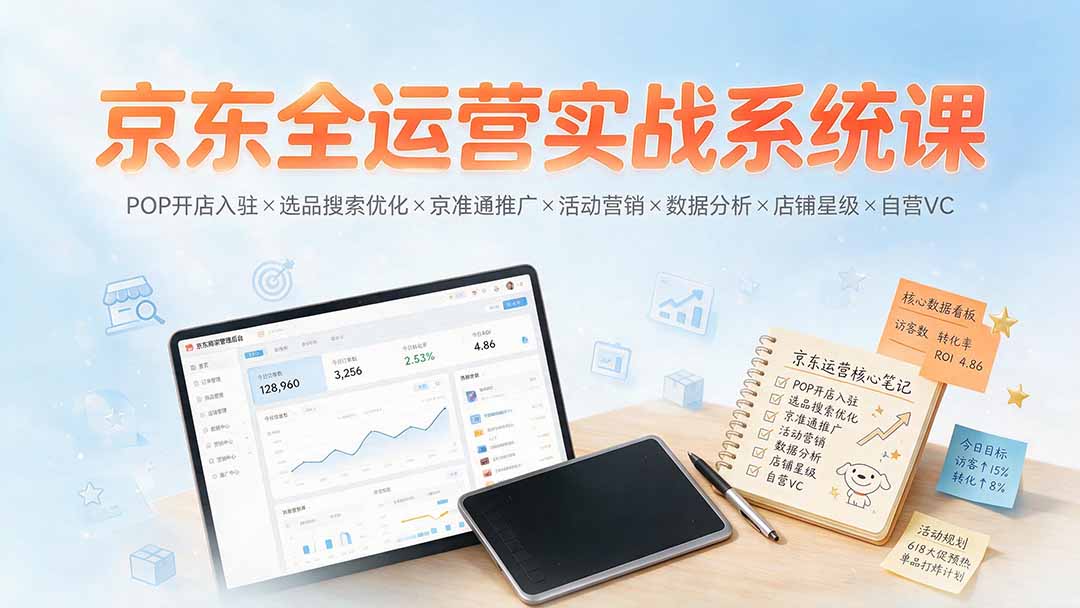 京东全运营实战系统课：POP开店入驻×选品搜索优化×京准通推广×活动营销×数据分析×店铺星级×自营VC-资源宝库