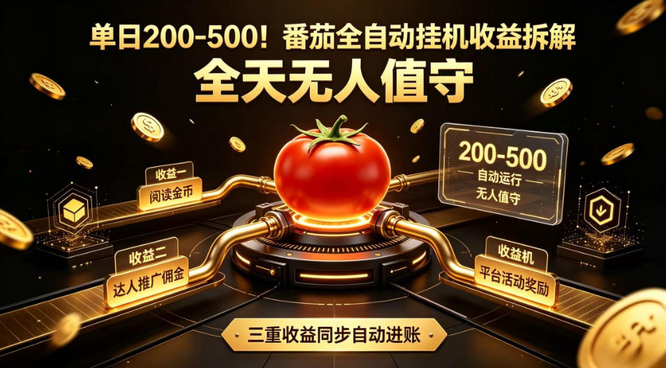 单日200-500!番茄全自动挂G收益拆解,全天无人值守,矩阵操作收益翻倍【揭秘】-资源宝库