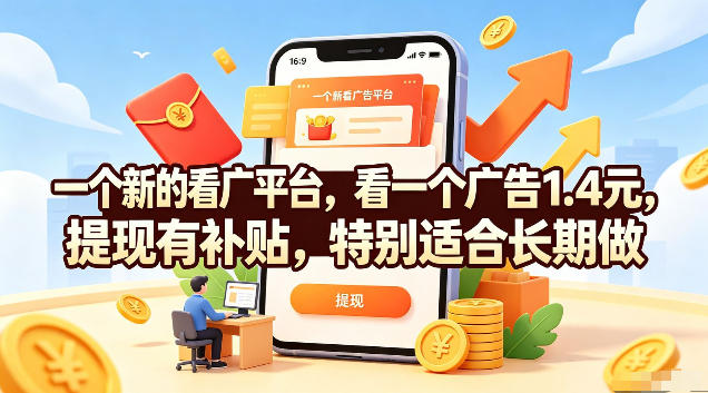 一个新的看广平台，看一个广告1.4元，提现有补贴，特别适合长期做【揭秘】-资源宝库