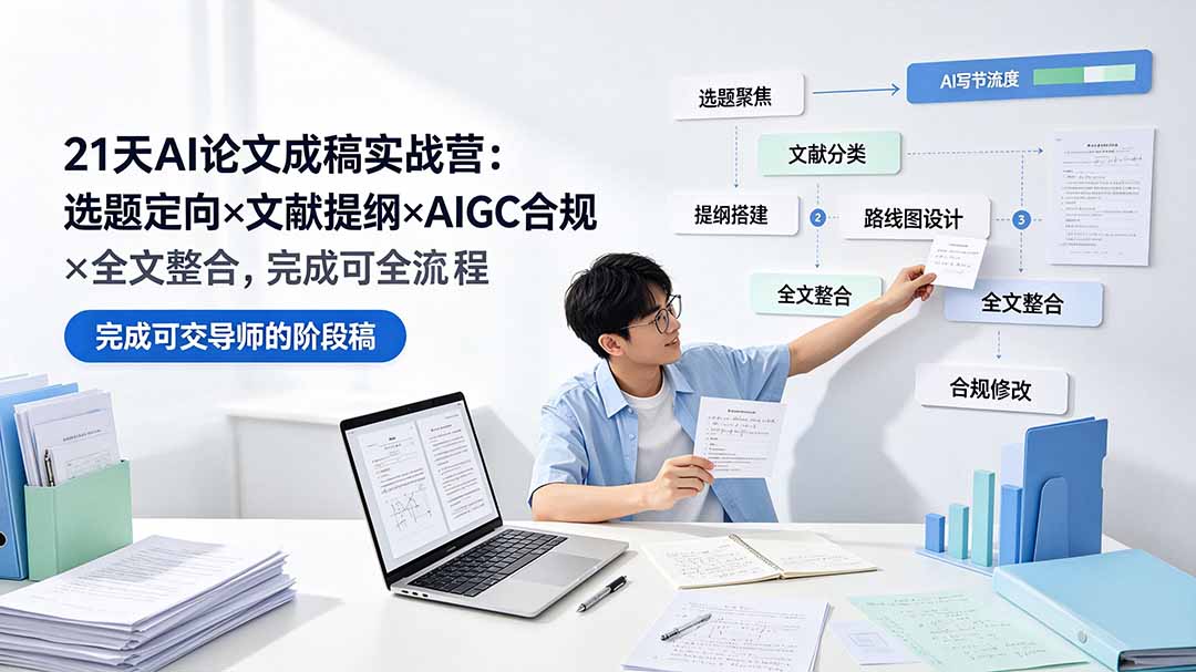 21天AI论文成稿实战营:选题定向×文献提纲×AIGC合规×全文整合,完成可交导师的阶段稿-资源宝库