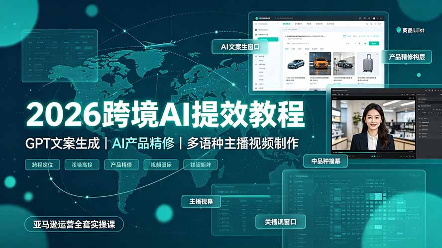 2026跨境AI提效教程·GPT文案生成｜AI产品精修｜多语种主播视频制作，亚马逊运营全套实操课-资源宝库