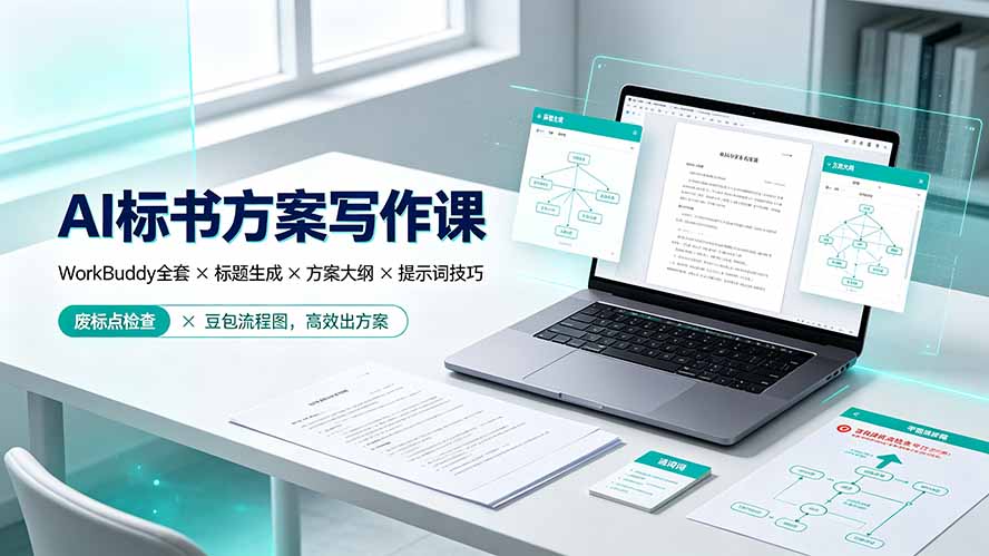 AI标书方案写作课:WorkBuddy全套×标题生成×方案大纲×提示词技巧×废标点检查×豆包流程图,高效出方案-资源宝库