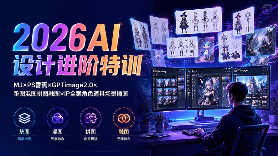 2026AI设计进阶特训：MJ×PS香蕉×GPTimage2.0×垫图混图拼图融图×IP全案角色道具场景插画-资源宝库