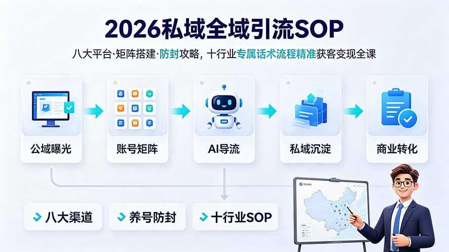 2026私域全域引流SOP｜八大平台·矩阵搭建·防封攻略，十行业专属话术流程精准获客变现全课-资源宝库