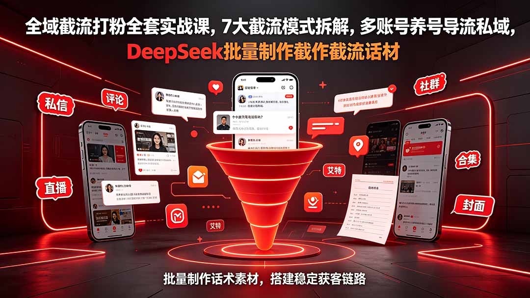 全域截流打粉全套实战课，7大截流模式拆解，多账号养号导流私域，DeepSeek批量制作截流话术素材-资源宝库