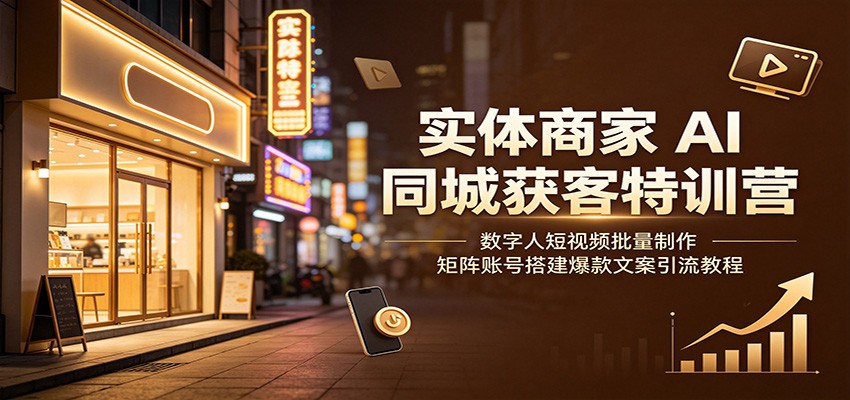实体商家AI同城获客特训营:数字人短视频批量制作,矩阵账号搭建爆款文案引流教程-资源宝库