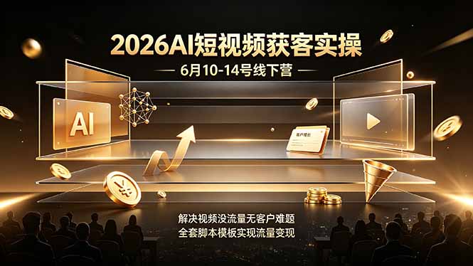 2026AI短视频获客实操6月10-14号线下营，解决视频没流量无客户难题，全套脚本模板实现流量变现-资源宝库