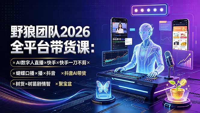 野狼团队2026全平台带货课-7月:AI数字人直播×快手一刀不剪×蝴蝶口播×抖音AI带货×树苗剧情智剪×聚宝盆-资源宝库