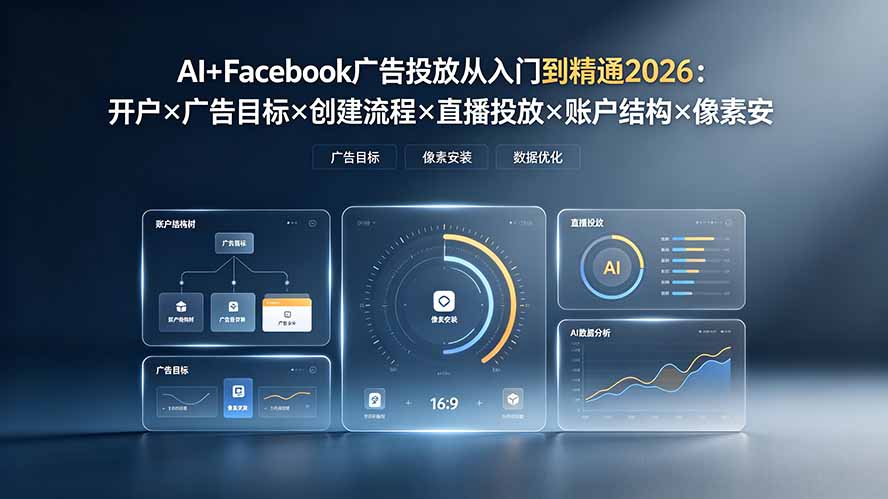 AI+Facebook广告投放从入门到精通2026:开户×广告目标×创建流程×直播投放×账户结构×像素安装×AI赋能-资源宝库