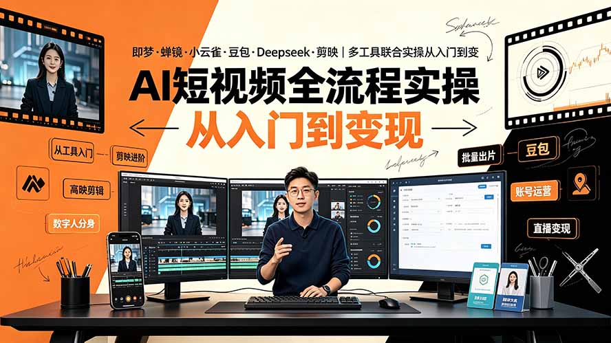 AI短视频全流程实操：即梦·蝉镜·小云雀·豆包·Deepseek·剪映｜多工具联合实操从入门到变现-资源宝库