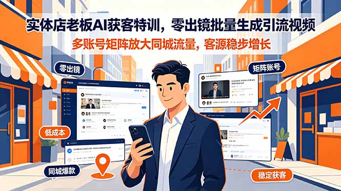 实体店老板AI获客特训,零出镜批量生成引流视频,多账号矩阵放大同城流量,客源稳步增长-资源宝库
