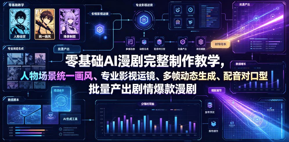 零基础AI漫剧完整制作教学，人物场景统一画风、专业影视运镜、多帧动态生成、配音对口型，批量产出剧情爆款漫剧-资源宝库