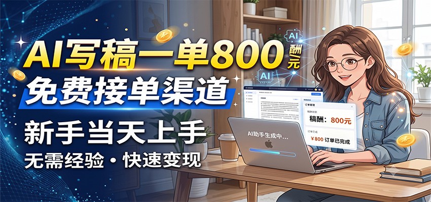 AI写稿一单800，免费接单渠道，一单一结几十到上千，新手当天上手-资源宝库