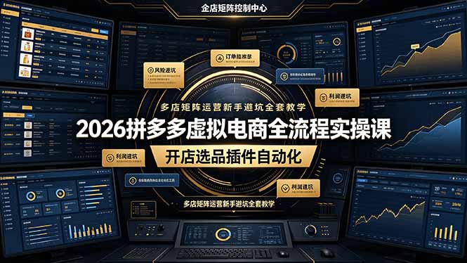 2026拼多多虚拟电商全流程实操课，开店选品插件自动化，多店矩阵运营新手避坑全套教学-资源宝库