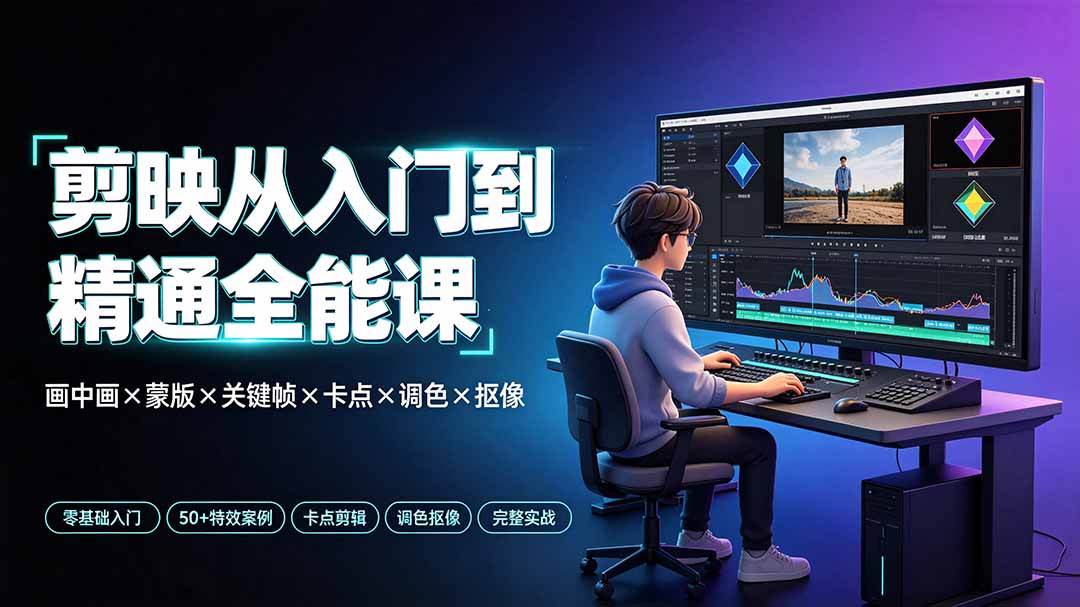 剪映从入门到精通全能课：画中画×蒙版×关键帧×卡点×调色×抠像，一站式掌握剪辑核心技能-资源宝库