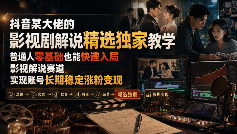 抖音某大佬的影视剧解说精选独家教学，普通人零基础也能快速入局影视解说赛道，实现账号长期稳定变现-资源宝库