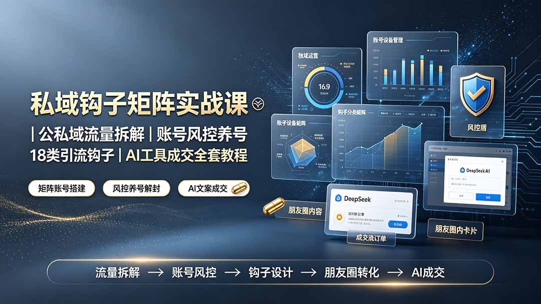 私域钩子矩阵实战课〓公私域流量拆解|账号风控养号|18类引流钩子|AI工具成交全套教程-资源宝库