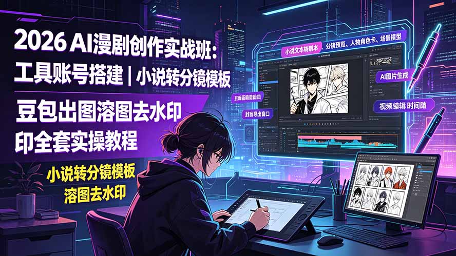 2026AI漫剧创作实战班:工具账号搭建|小说转分镜模板|豆包出图溶图去水印全套实操教程-资源宝库